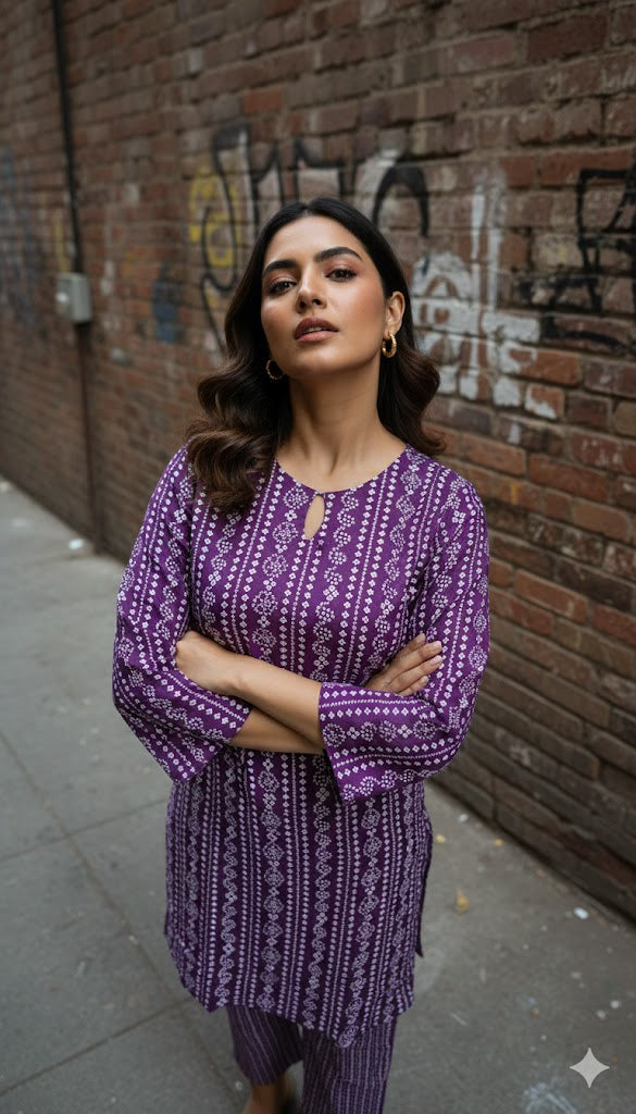 2 Pcs Women Linen Printed Stitched Suit