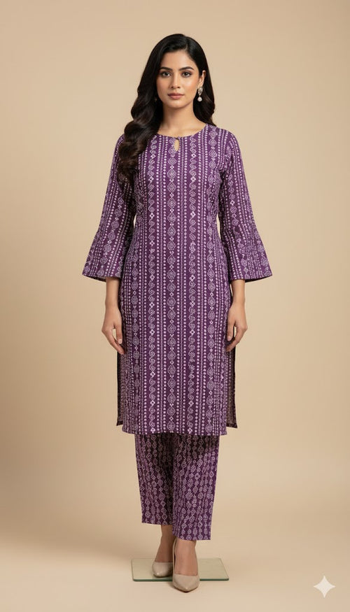 2 Pcs Women Linen Printed Stitched Suit